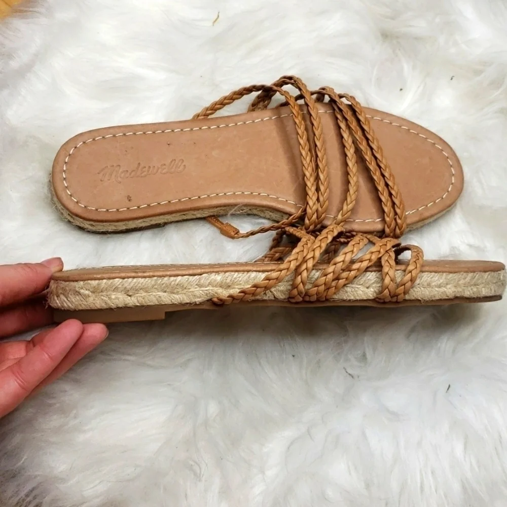 MADEWELL Strappy Espadrille Sandals in Braided Leather Amber Brown KATHRYN
